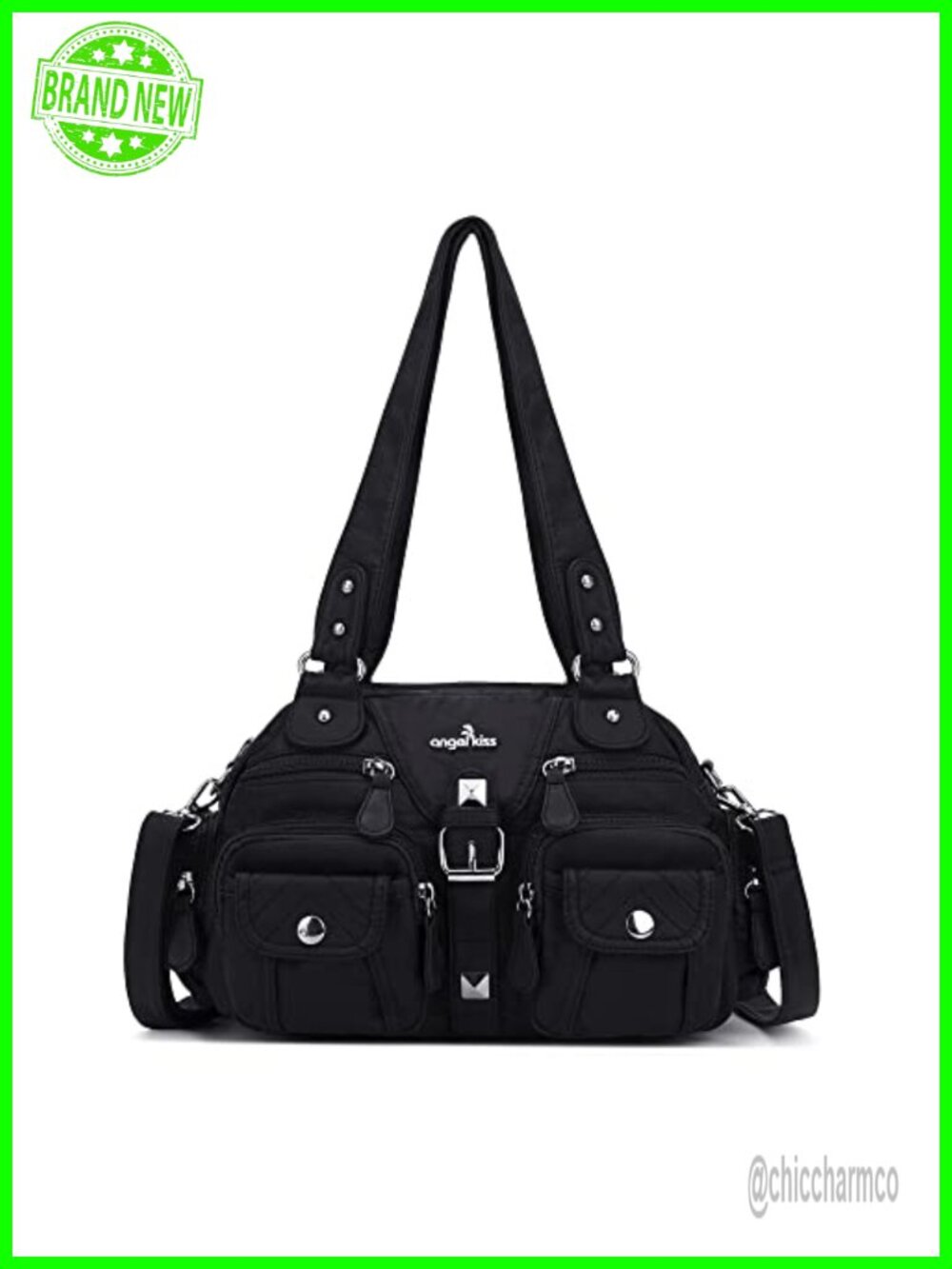 Washed PU Leather Hobo Crossbody Bag Multipocket Removable Strap Shoulder